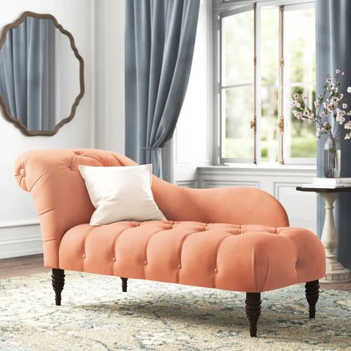 comfy indoor chaise lounge with wood legs orenge