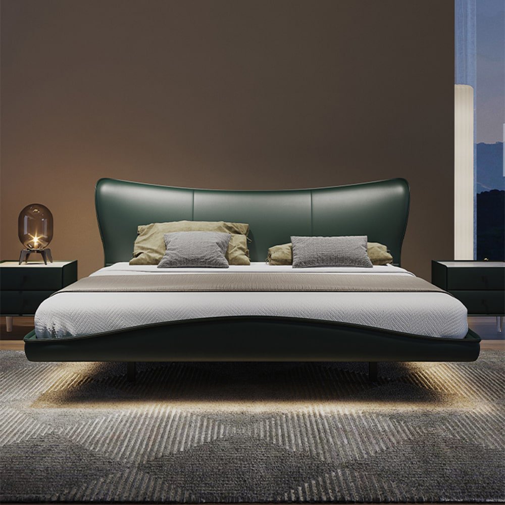 Marino uplostred  green leatherette without storage bed queen plus mattress 60×75